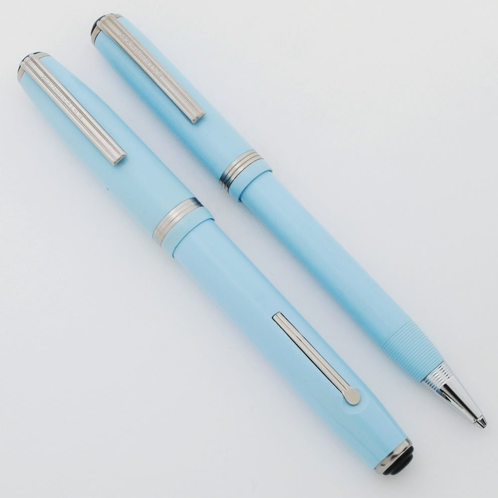 Esterbrook Pastels Fountain Pen Set - Light Blue, First Series, 1554 Firm Fine Clerical Nib (Excellent +, Restored)