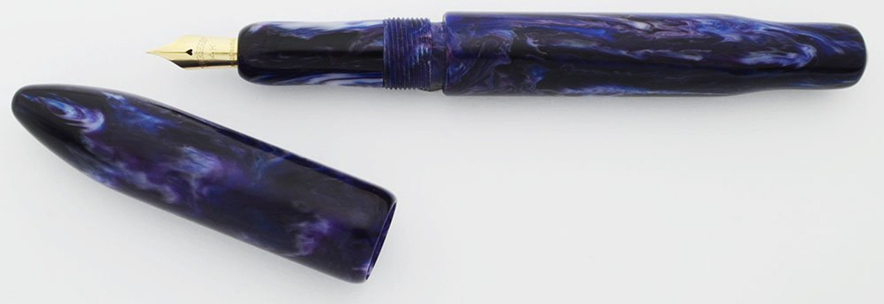 PSPW Prototype with Flexible Nib - Dark Purple and Blue Swirl Alumilite, Blow Filler, 14k Eversharp Flexible Fine Nib (New)