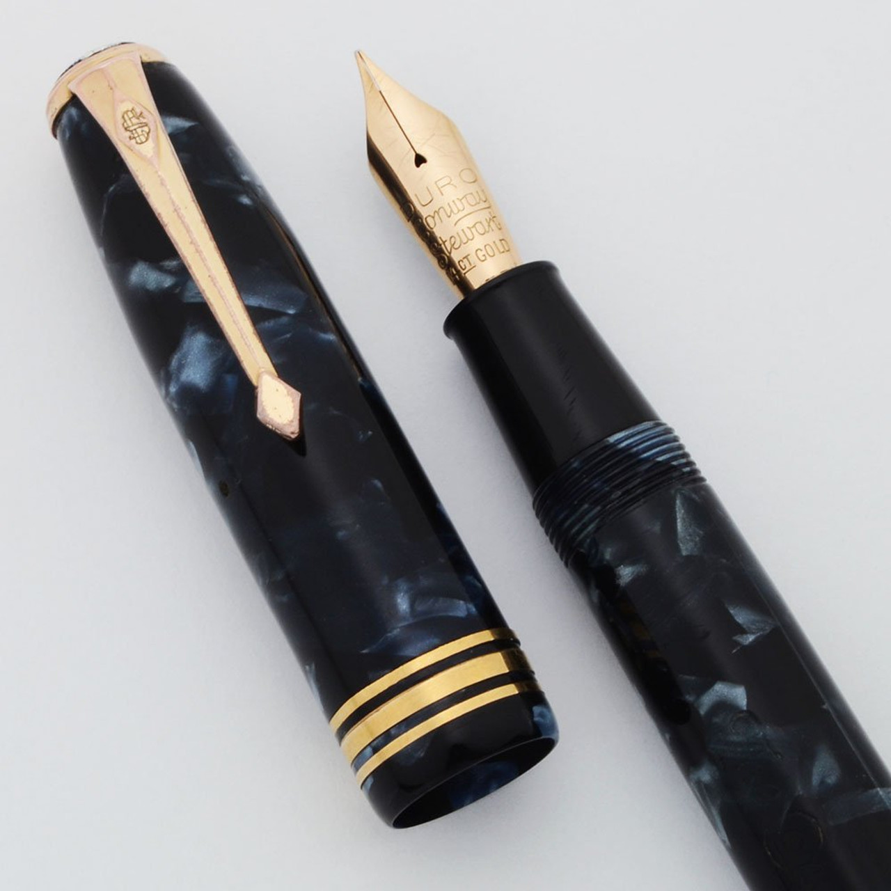 Conway Stewart 58 Fountain Pen - Marbled Blue, Flexible 14k Gold Nib (Very Nice, Restored)