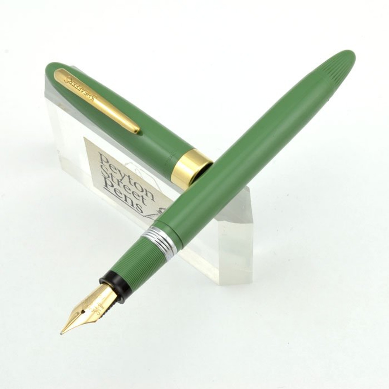 Sheaffer Admiral Snorkel Fountain Pen -  14k Open Medium Nib, Sage Green (Mint, Restored)