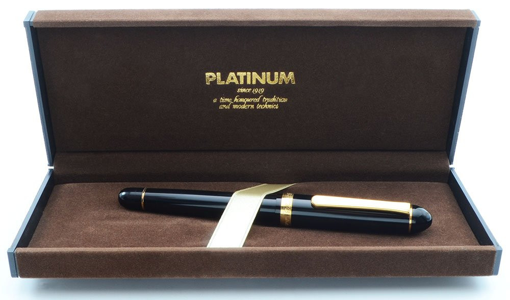 Platinum 3776 Fountain Pen - Black w Gold Plated Trim, 14k Music Nib (Excellent in Box, Works Well)