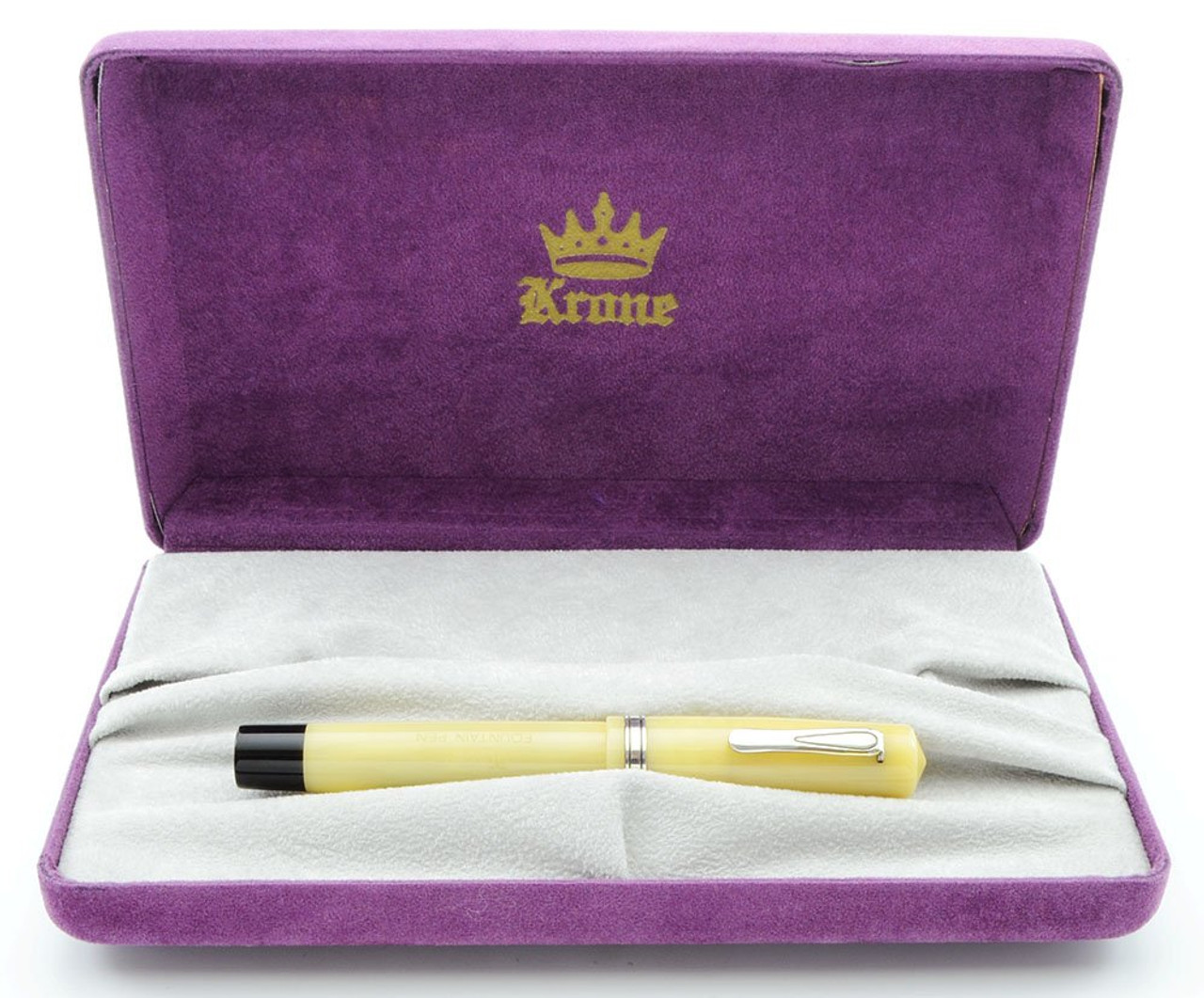 Krone Geomatrik Button Fill Fountain Pen - Desert w Silver Plated Trim, 18k Medium Nib (Near Mint In Box, Restored)