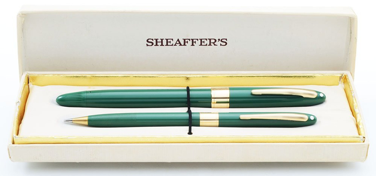 Sheaffer Statesman Fountain Pen Set - Snorkel, Pastel Green, Medium Palladium Silver Triumph Nib (Superior in Box, Restored)