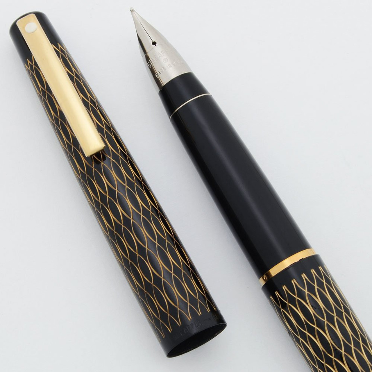 Lady Sheaffer 632 Fountain Pen (1975) - Black Tulle, Black Section, Steel Triumph Nibs (New Old Stock, Works Well)