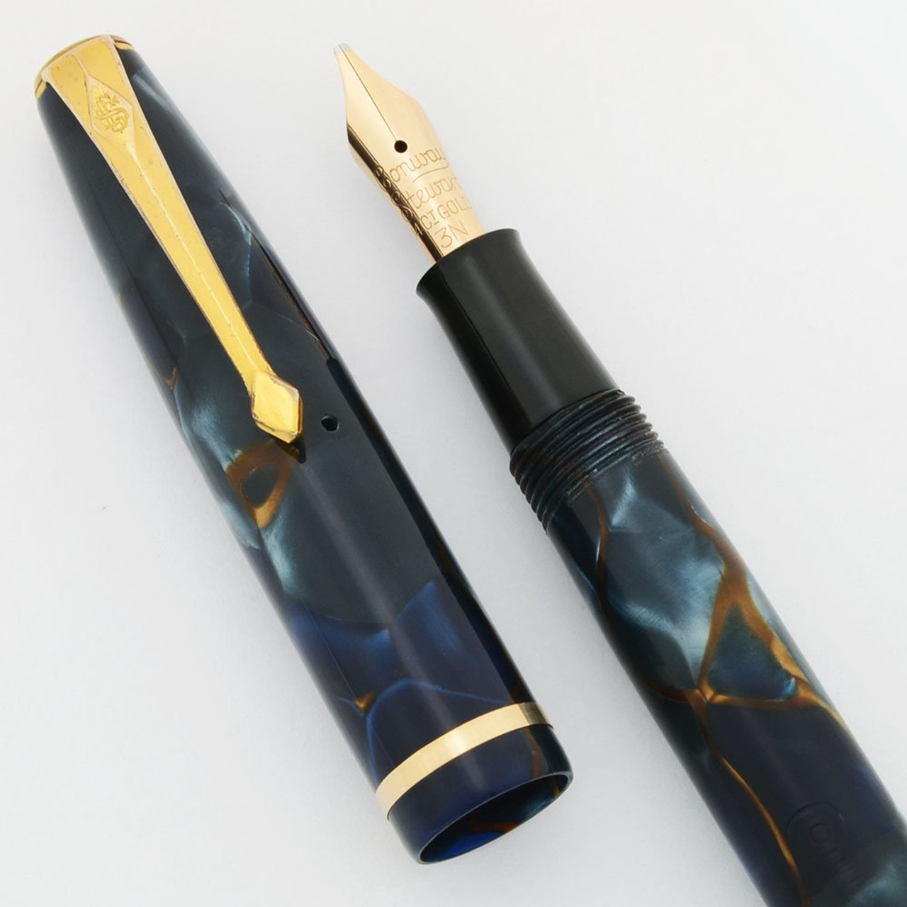 Conway Stewart 12 Fountain Pen - Marbled Blue and Golden Brown, Medium + Flexible Nib (Excellent, Restored)