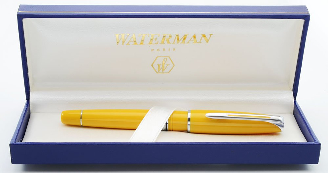 Waterman Charleston Fountain Pen - Yellow, Chrome Trim, Broad 18k Nib (Near Mint in Box, Works Well)