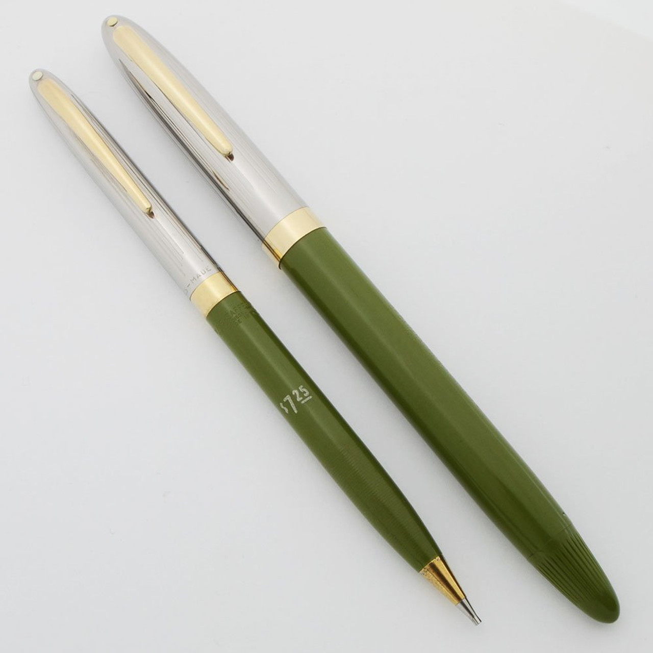 Sheaffer Sentinel Snorkel Fountain Pen Pencil Set - Fern Green, Extra Fine 14k Nib (Superior, Restored)