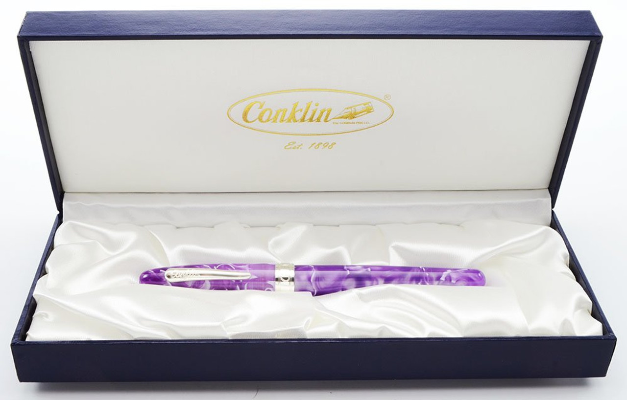 Conklin (Modern) CushionPoint Fountain Pen - Grape Swirl, Medium Steel Nib (Near Mint in Box, Works Well)