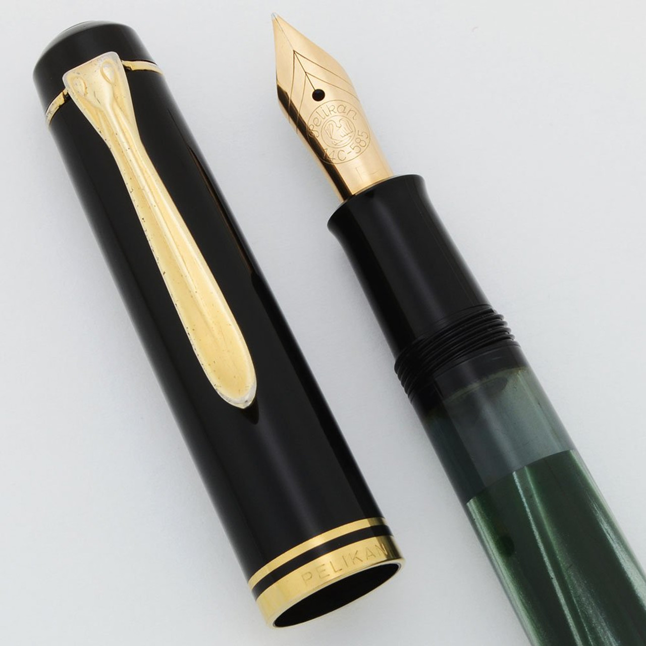 Pelikan M250 Fountain Pen - Old Style, Black, Gold Plated Trim, 14k Fine Semi-Flex Nib (Excellent +, Works Well)