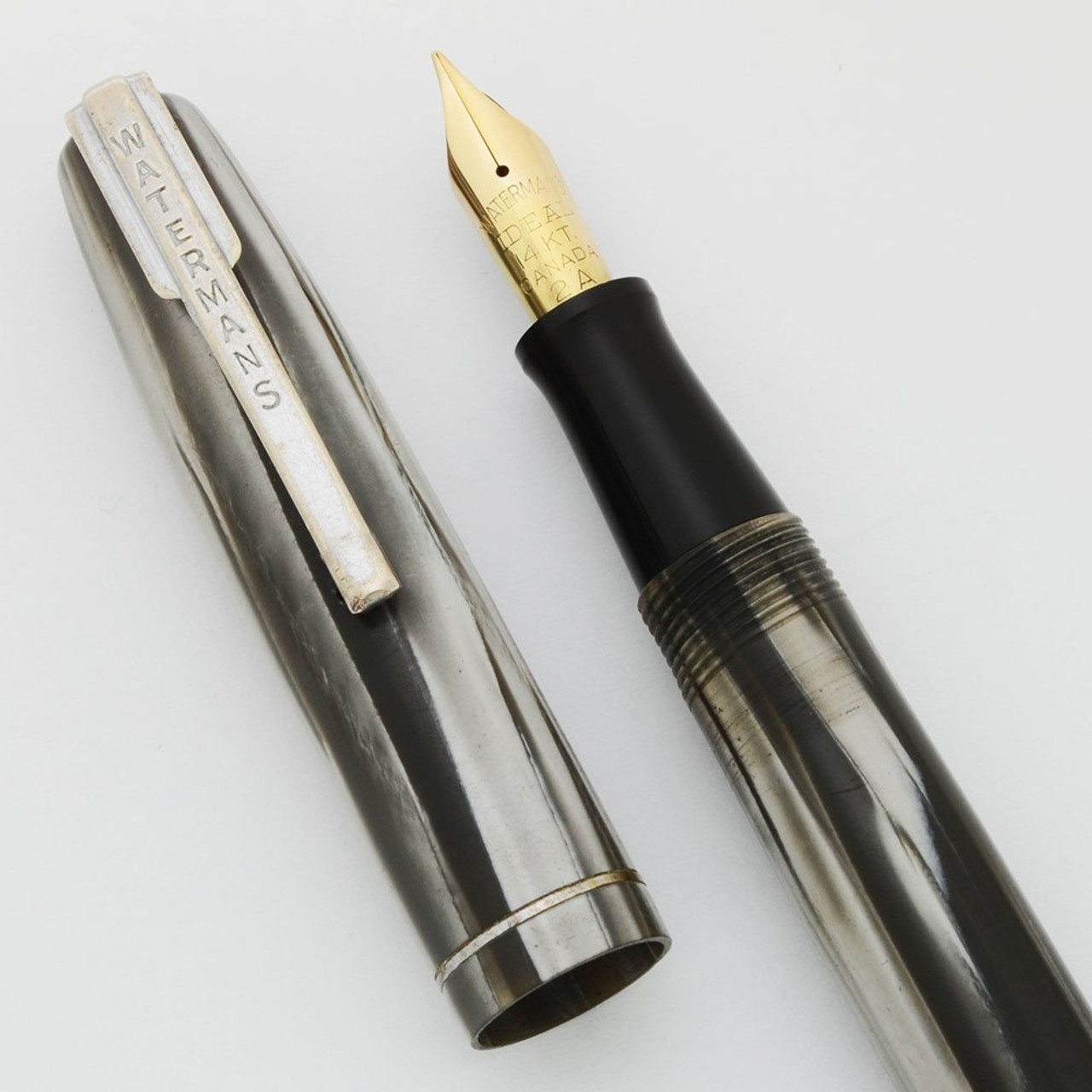 Waterman Stalwart Fountain Pen (Canada, 1940s) - Full Size, Gray Marble, 14k Medium Flexible (Very Nice, Restored)