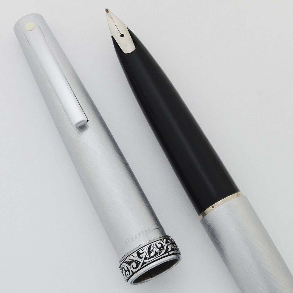 Lady Sheaffer 620 Fountain Pen - 1970s, Brushed Chrome, Ornate