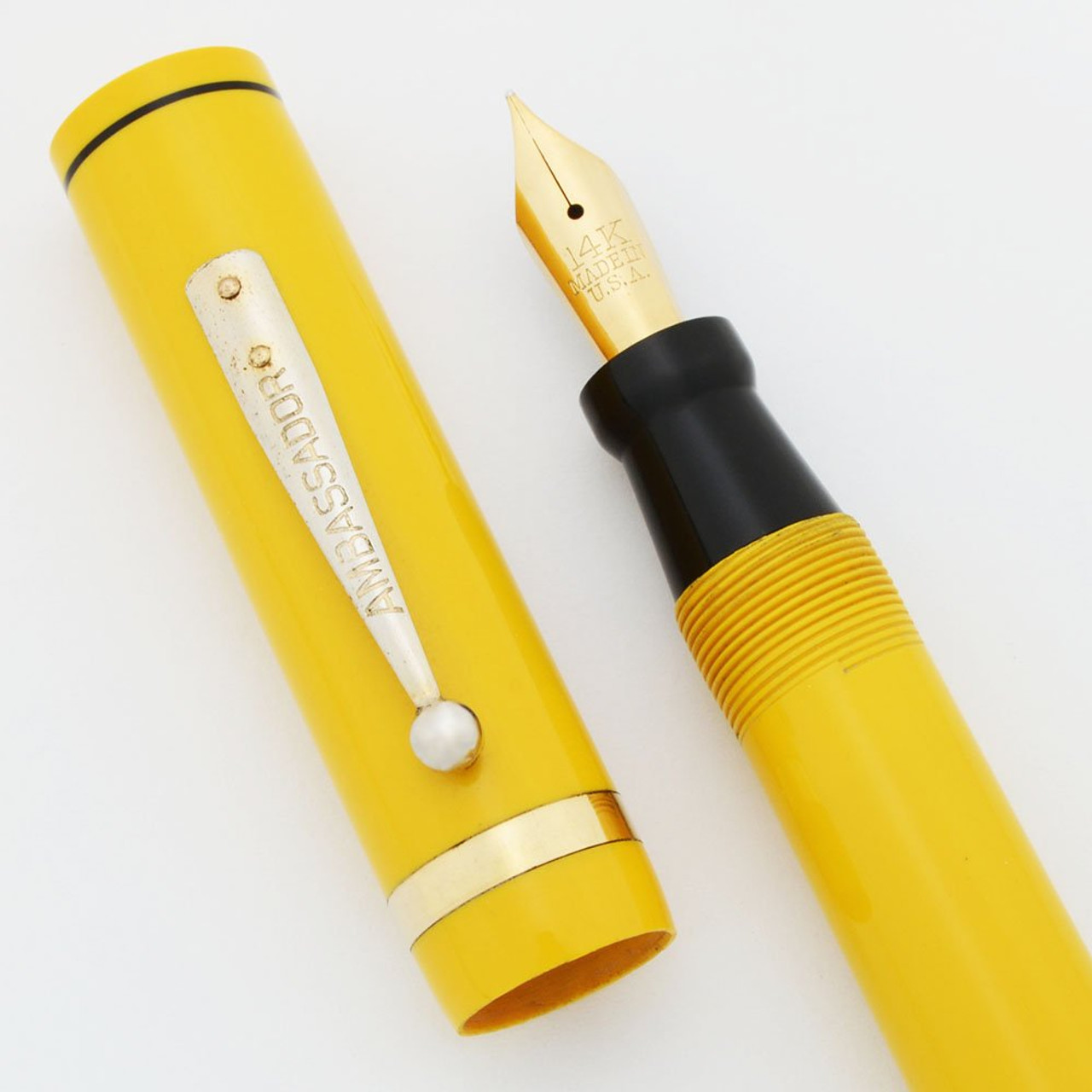 Ambassador Oversize Fountain Pen - Yellow, Medium 14k Flexible Gold Nib (Excellent, Restored)