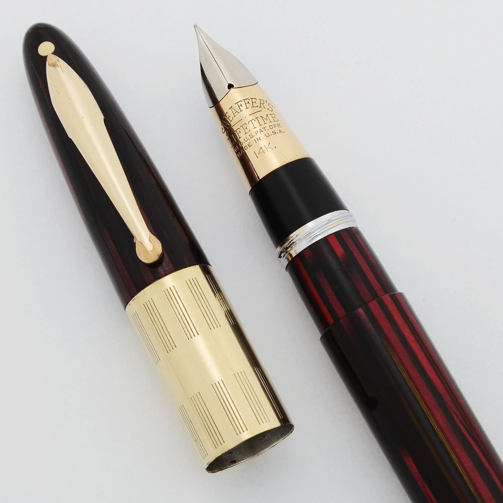Sheaffer Lifetime Triumph Fountain Pen - Carmine Striated w Wide