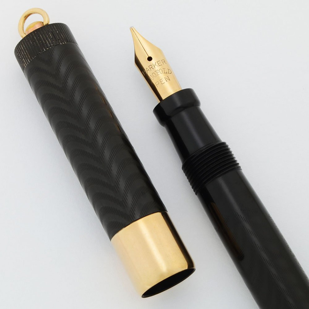 Parker Lady Duofold Lucky Curve Pen - BCHR, Ringtop, Fine Semi-Flex Nib (Excellent +, Restored)
