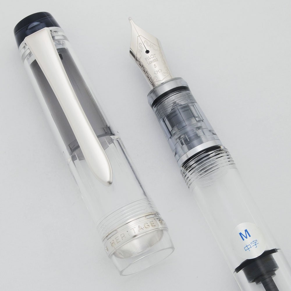Pilot (Namiki) Custom Heritage 92 Fountain Pen - Piston, Demonstrator, Medium 14k White Gold Nib (Near Mint in Box, Works Well)