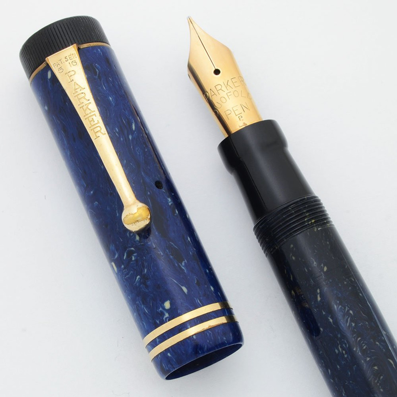 Parker Duofold Senior Fountain Pen (1920s) - Lapis (Blue), Double Band, Fine (Excellent, Restored)