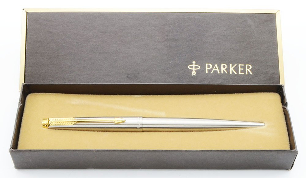 Parker 75 Flighter Deluxe Ballpoint Pen - Brushed Stainless Steel, Gold Trim   (Mint, in Box)