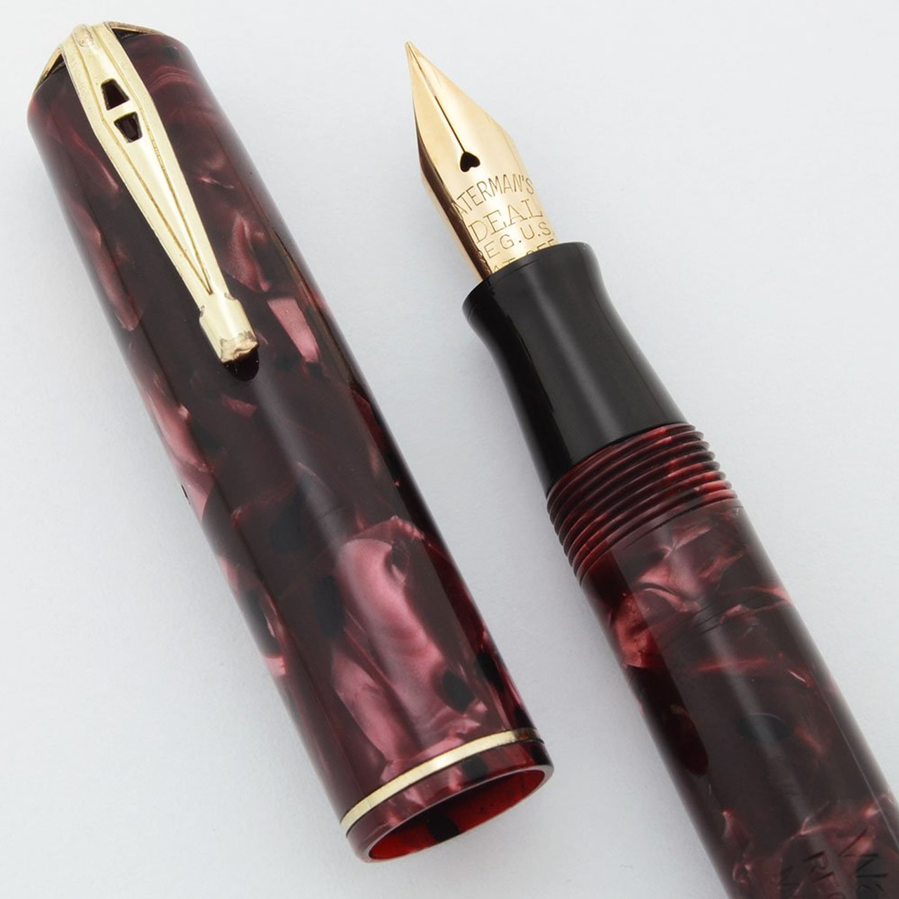 Waterman 92V Fountain Pen - Burgundy Marble, Gold Trim, Fine Flexible Nib (Excellent, Restored)