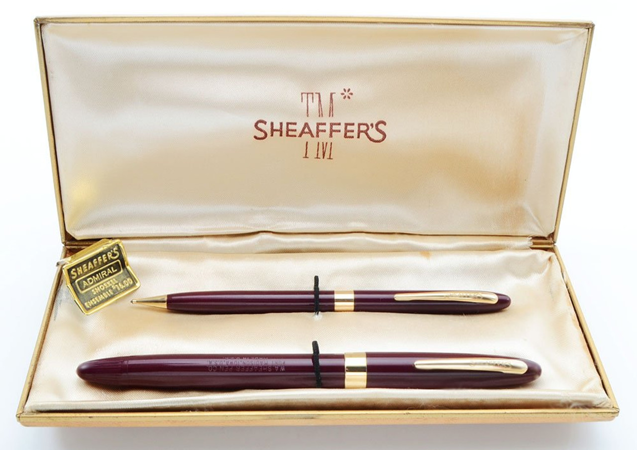 Sheaffer Admiral Snorkel Fountain Pen Set - Burgundy, Medium (M2) 14k Nib (Superior in Box, Restored)