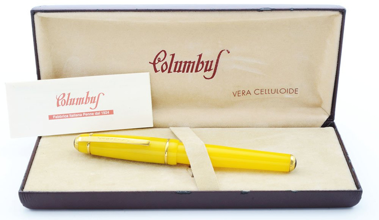 Columbus Progetto Fountain Pen (1990s) - Yellow, Med GP Nib (Excellent in Box, Works Well)