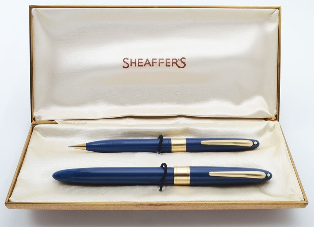 Sheaffer Statesman Touchdown TM Fountain Pen and Pencil Set - Blue, Fine (Excellent +, in Box, Restored)