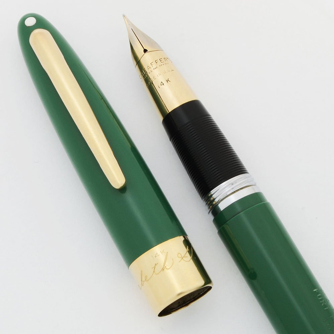 Sheaffer Signature TM Snorkel Fountain Pen - Green 14k Cap Band, Fine Triumph Nib (Excellent +, Restored)