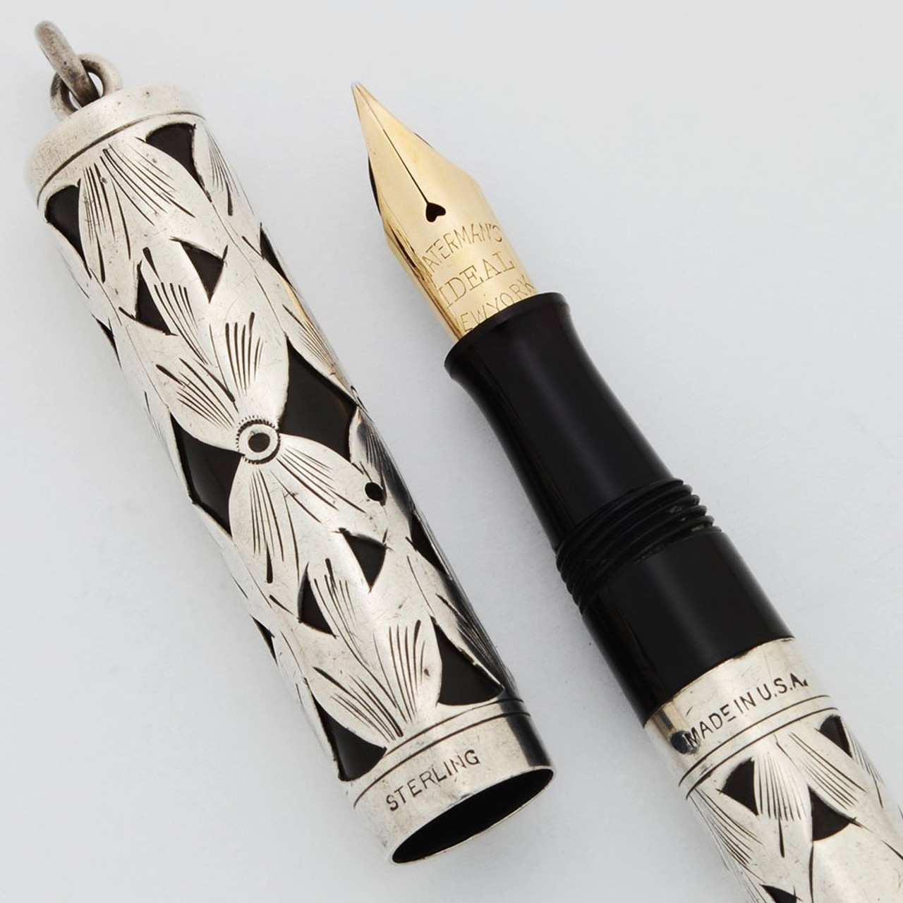 Waterman 452 1/2 V Fountain Pen - Sterling Basketweave Filigree, Ring Top, Full Flex Fine Nib (Excellent, Restored)