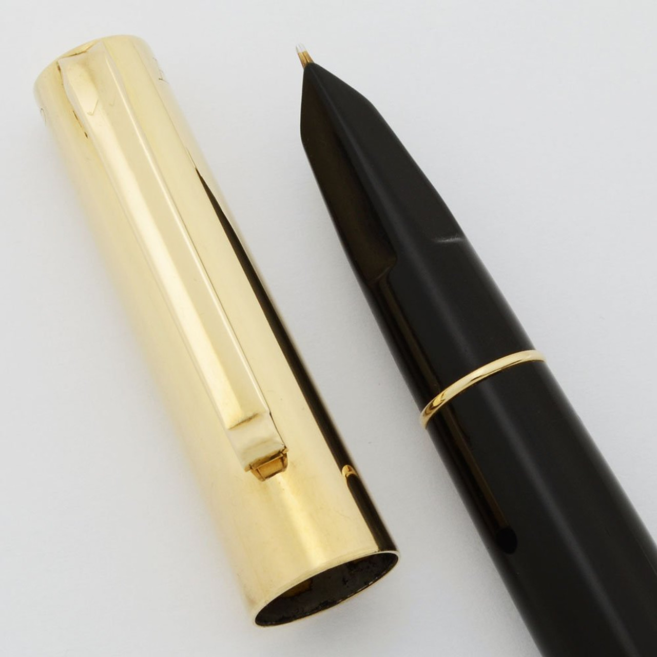 Fifth Avenue Demi Fountain Pen  - Black with Solid 14k Cap, 14k Fine Nib (Excellent +, Restored)