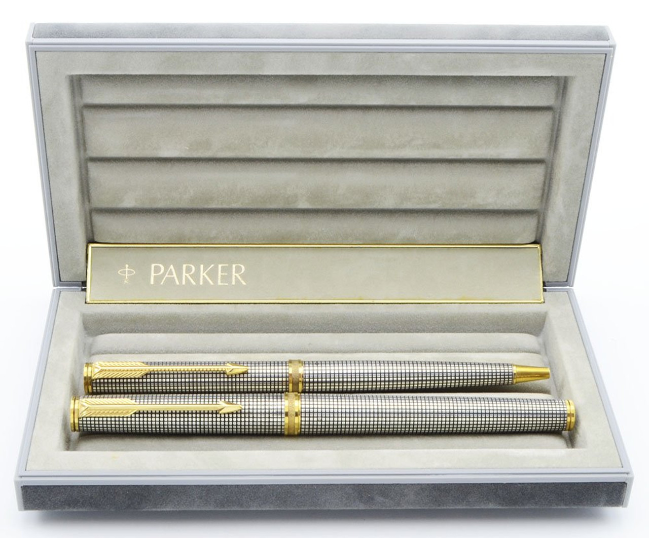 Parker 75 Premier Fountain Pen Ballpoint Set (France) - Sterling Cisele, Medium 14k Nib (Superior in Box, Works Well)