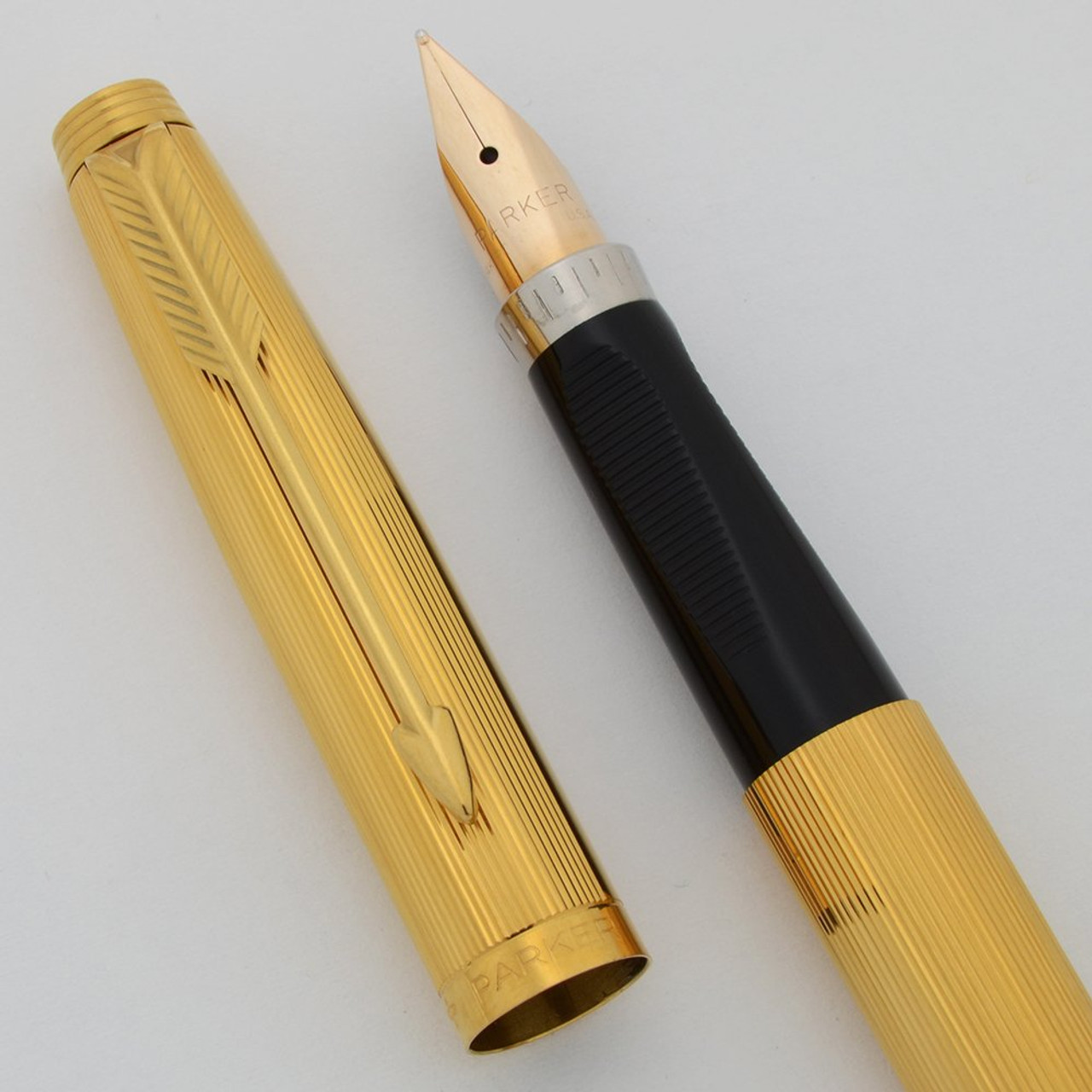 Parker 75 Fountain Pen - "Milleraies" Gold Lined, Dish Tassie, Fine 14k (Superior, Works Well)