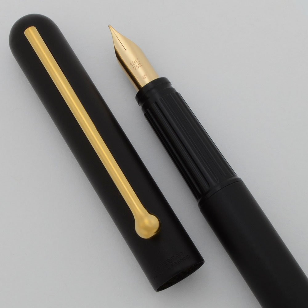 Waterman "Goutte" Fountain Pen (Circa 1978, Uncommon) - Matte Black, Rounded Ends, Fine 18k Nib (Excellent +, Works Well)