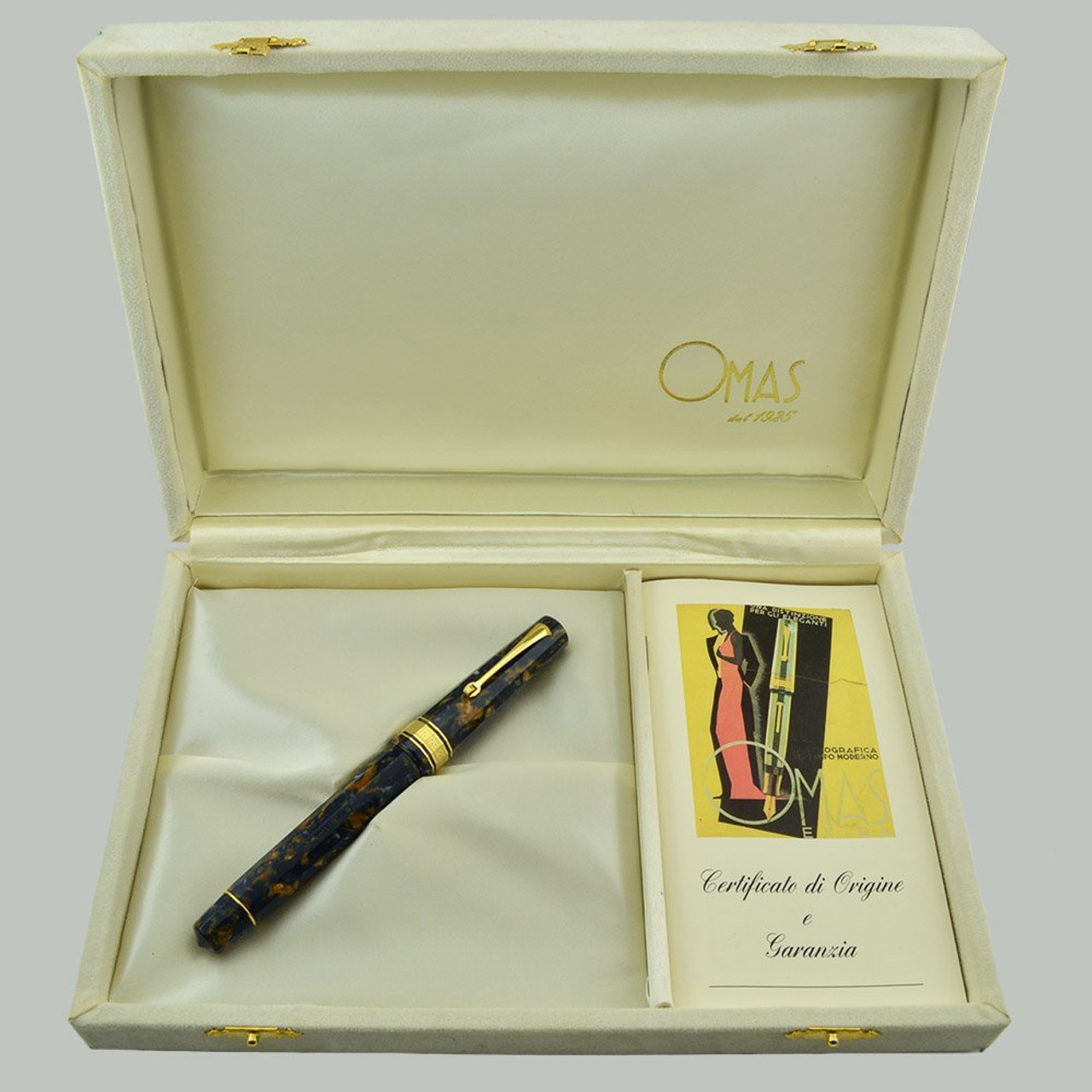 Omas Paragon Celluloid Fountain Pen (1994) - Blue Royale Marble, Fine 18k Nib  (Excellent +, Works Well)