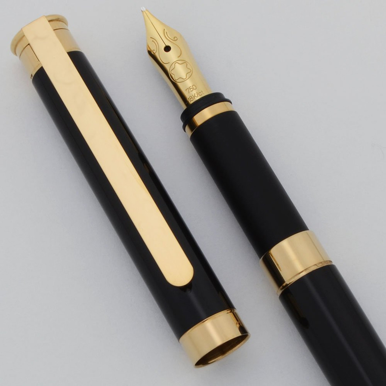 Montblanc Noblesse Fountain Pen (2nd Gen 1980-6) - Black Lacquer w Gold Trim, Medium 18k Nib (Excellent + in Box, Works Well)