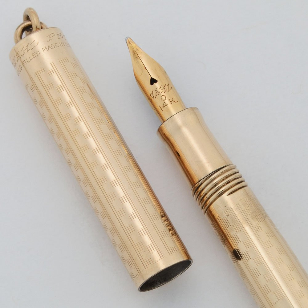 Wahl #0 Ring Top Fountain Pen - Tiny, Gold Filled Checkerboard, Flexible Fine #0 14k Nib (Excellent +, Restored)