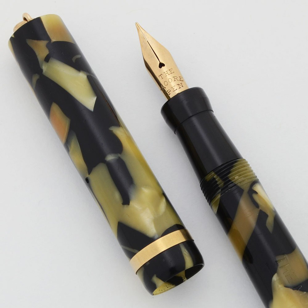 Moore L-83 Fountain Pen (1930s) - Black and Pearl, 14k Flexible Nib (Excellent, Restored)