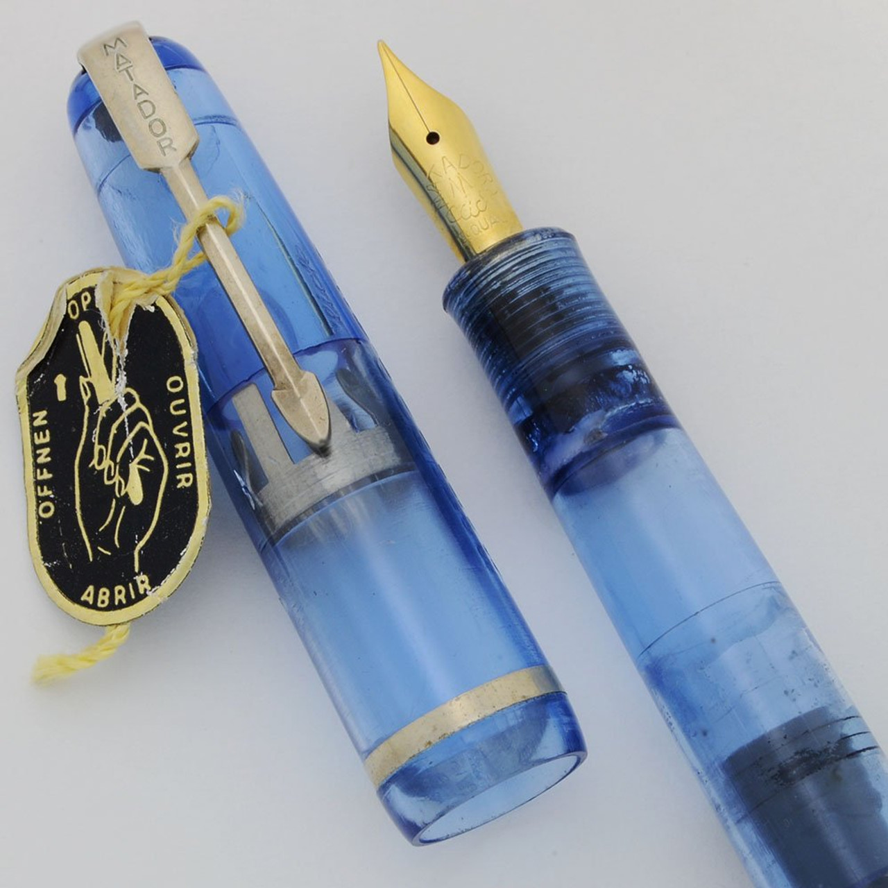 Matador Click Fountain Pen (Germany) - Blue Demonstrator, Piston Fill, Steel Medium Nib (Excellent, Restored)