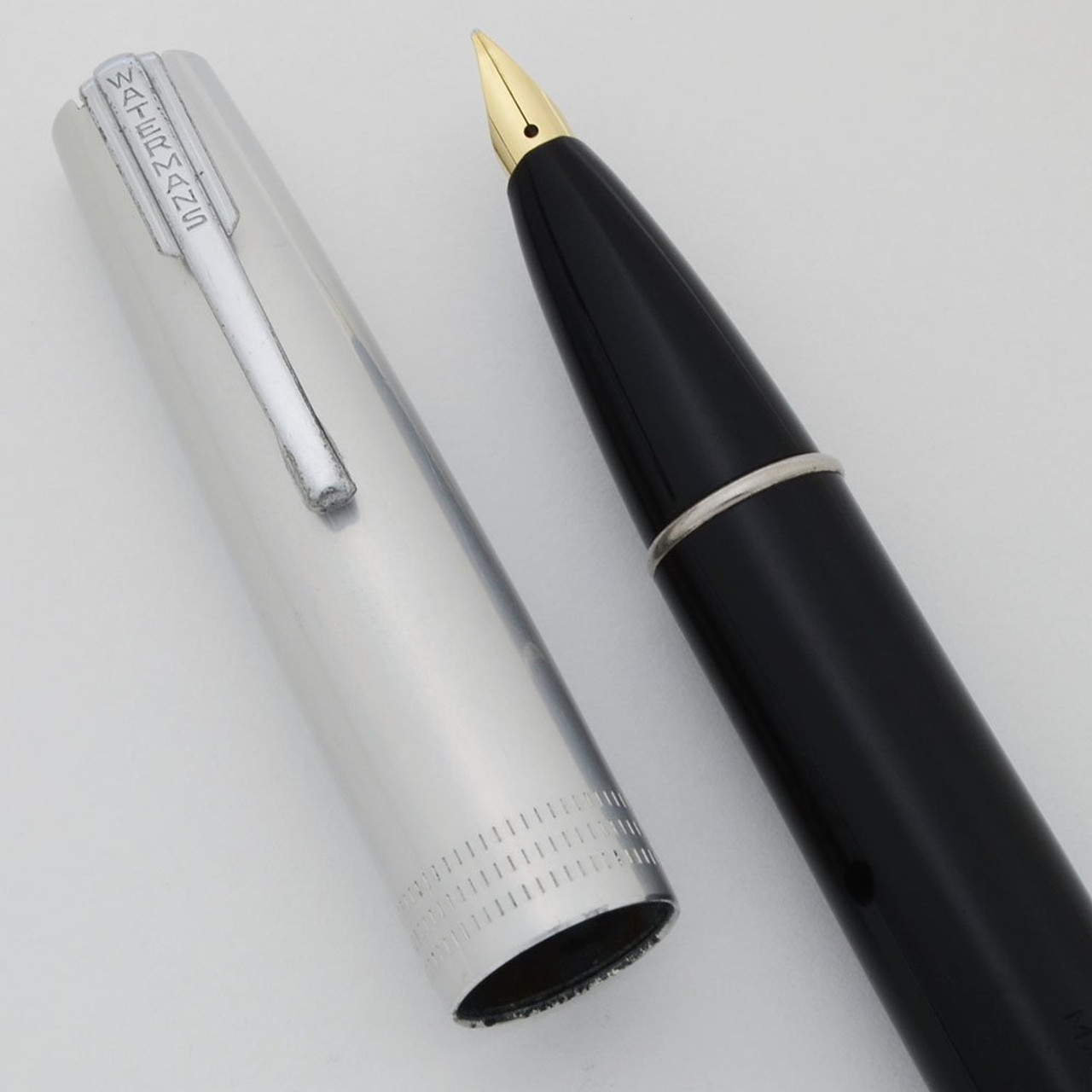 Waterman Lady Garland Taperite Fountain Pen (1940s) - Black, Aluminum Cap, Lever Filler, Medium Nib (Excellent +, Restored)