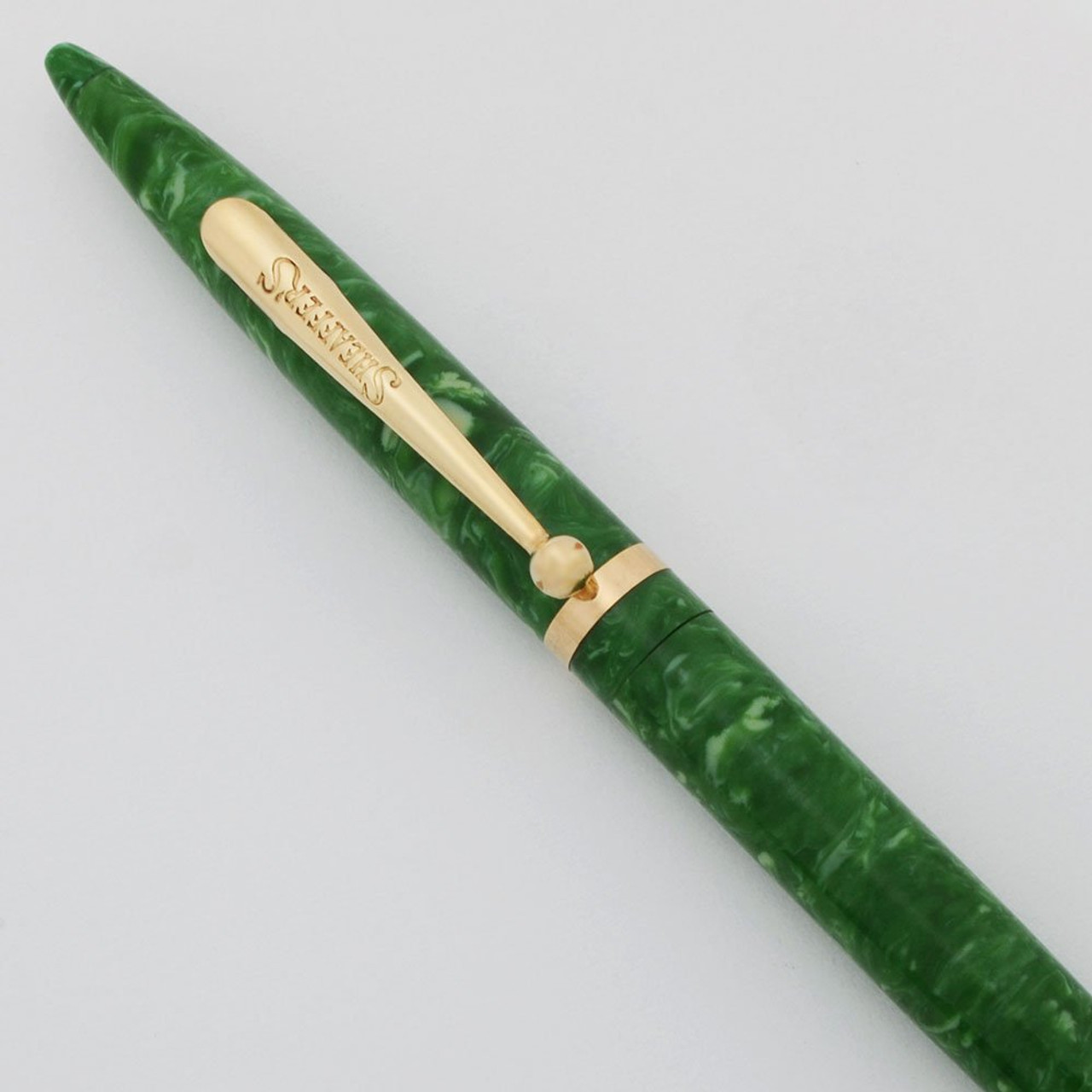 Sheaffer Balance Mechanical Pencil (1930s) - Early Version w Long Humped Clip, Oversize (1930s), Jade Green, 1.1mm Leads (Excellent +, Works Well)