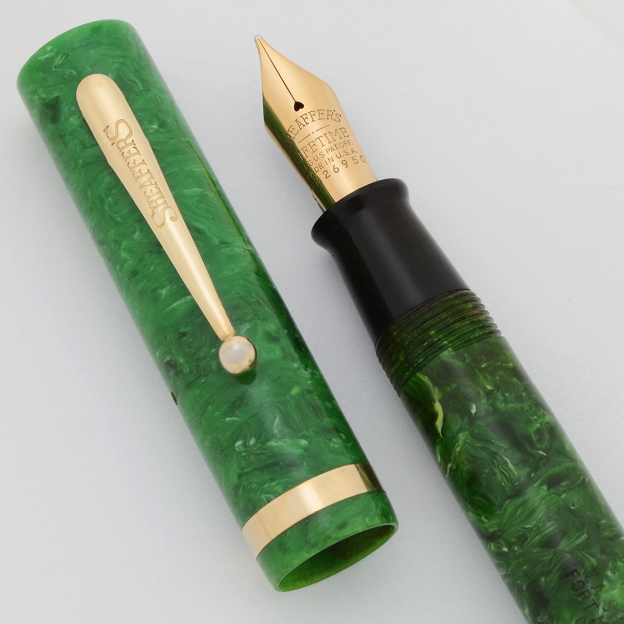 Sheaffer Lifetime Flat Top Oversized (1930s) - Jade Green, Lever Filler,  Medium 14k Nib (Excellent +, Restored)