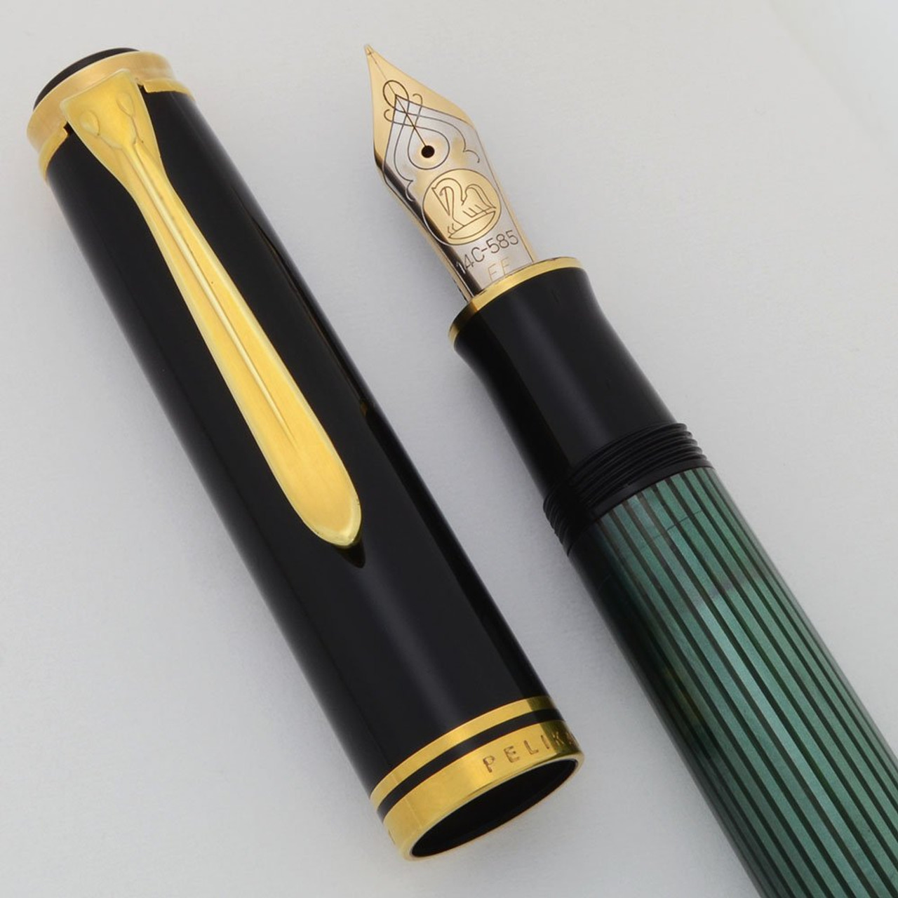 Pelikan M800 Souveran Fountain Pen (Current) - Green and Black, Piston Filler, 14k Extra Fine Nib (Excellent, Works Well)