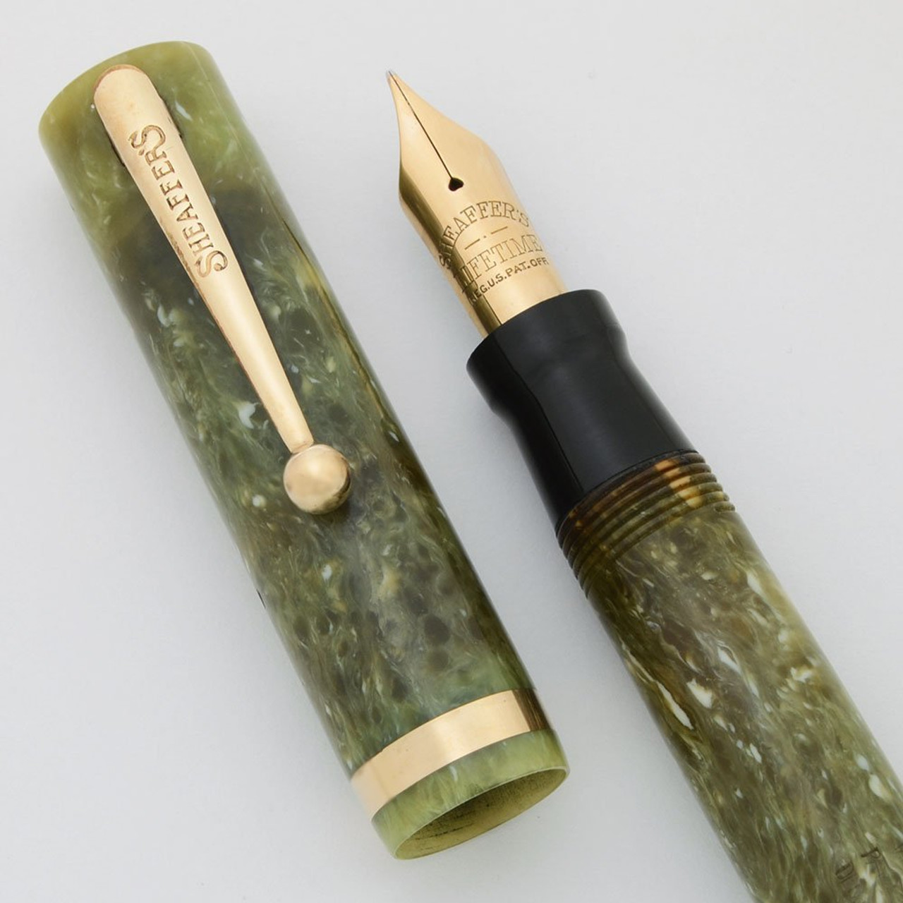 Sheaffer Lifetime Flat Top Oversized (1930s) - Pale Jade Green, Medium (Very Nice, Restored)