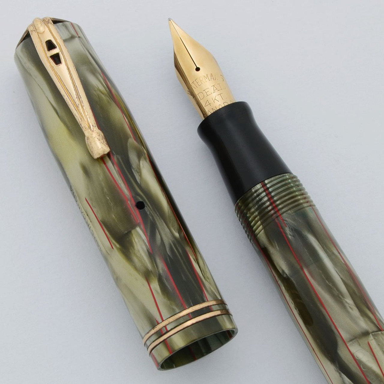 Waterman 351-V Fountain Pen (Canada) - Green w Red Veins