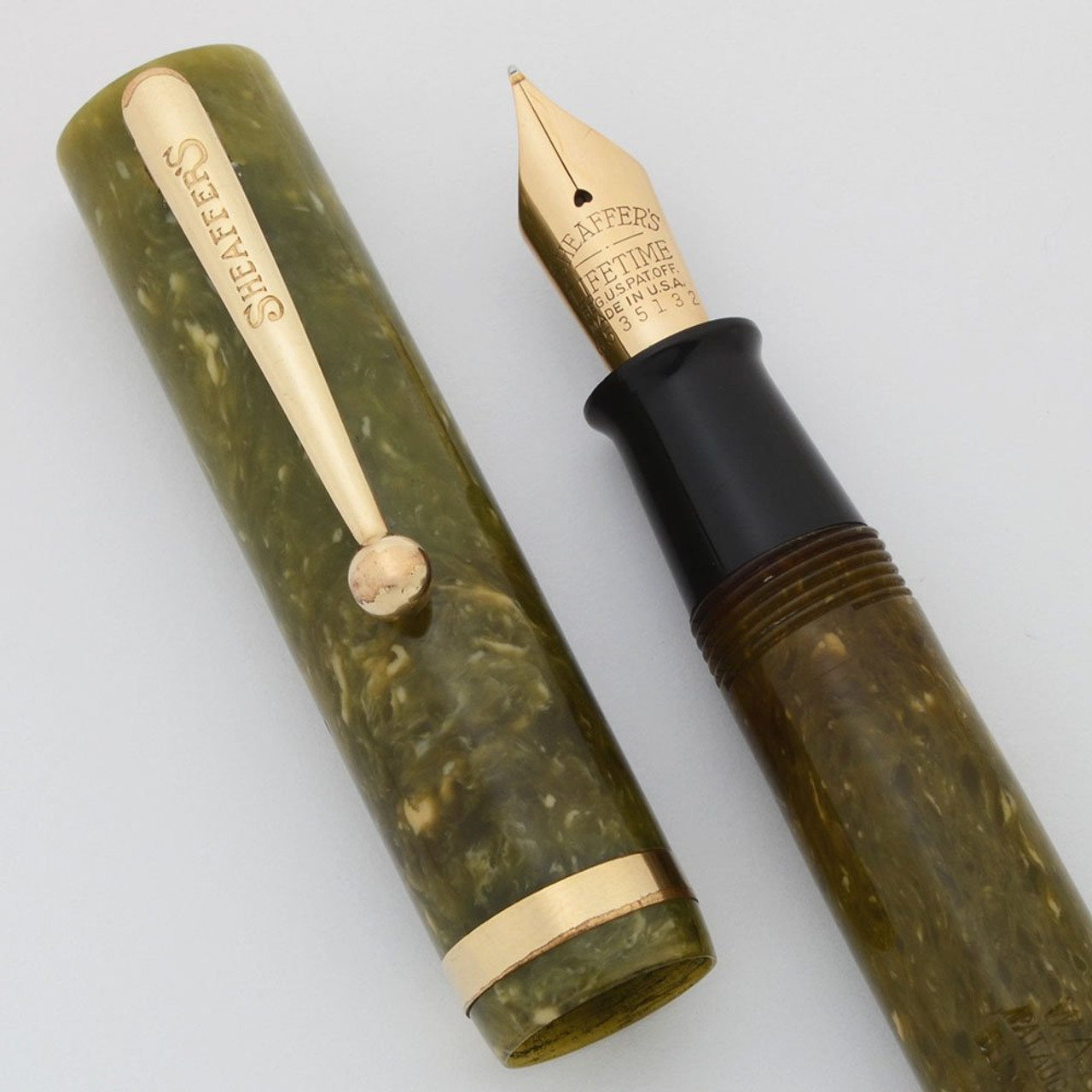 Sheaffer Lifetime Flat Top Oversized  (1930s) - Pale Jade Green, Sheaffer Lifetime Medium Nib (Very Nice, Restored)