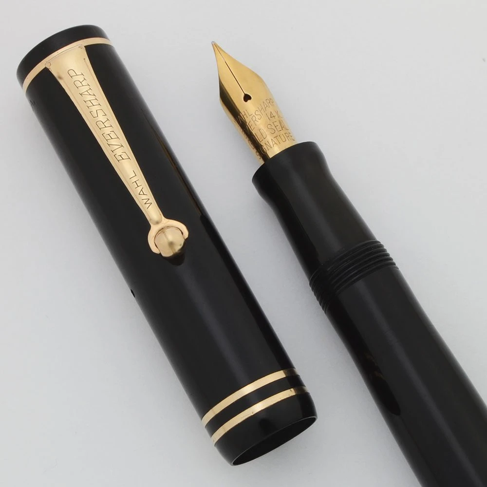 Wahl Eversharp Gold Seal Fountain Pen - Junior Size, Black, Flexible Signature Nib (Excellent, Restored)