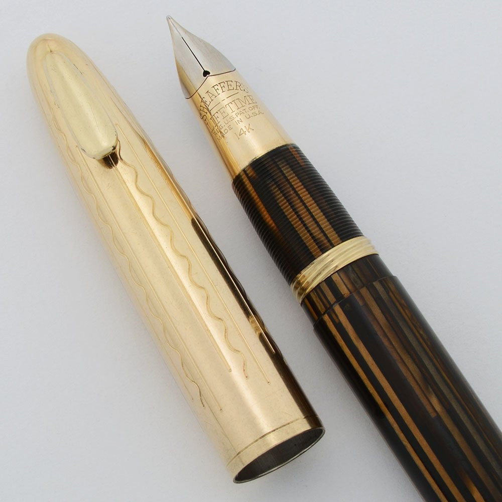 Sheaffer Crest Tuckaway Deluxe - Brown Striated, GF Cap, Vac