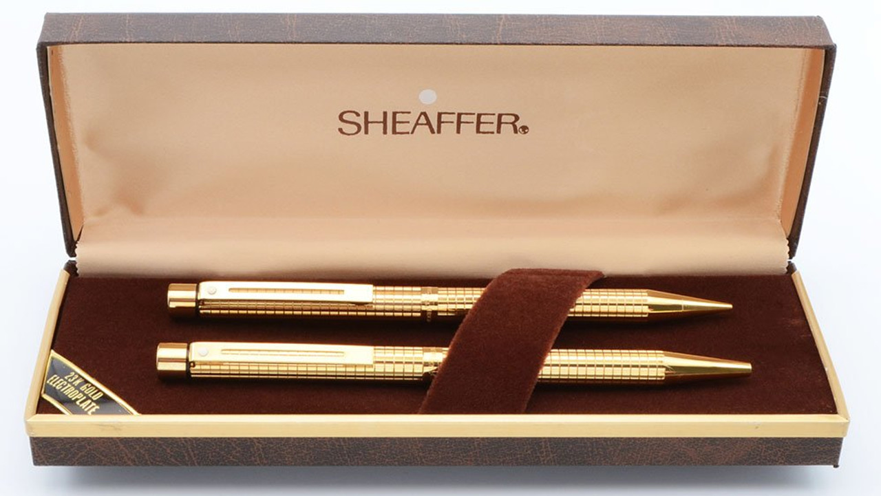 Sheaffer Targa 1007 Ballpoint & Pencil Set - Gold Plated Geometric (New Old Stock in Box)