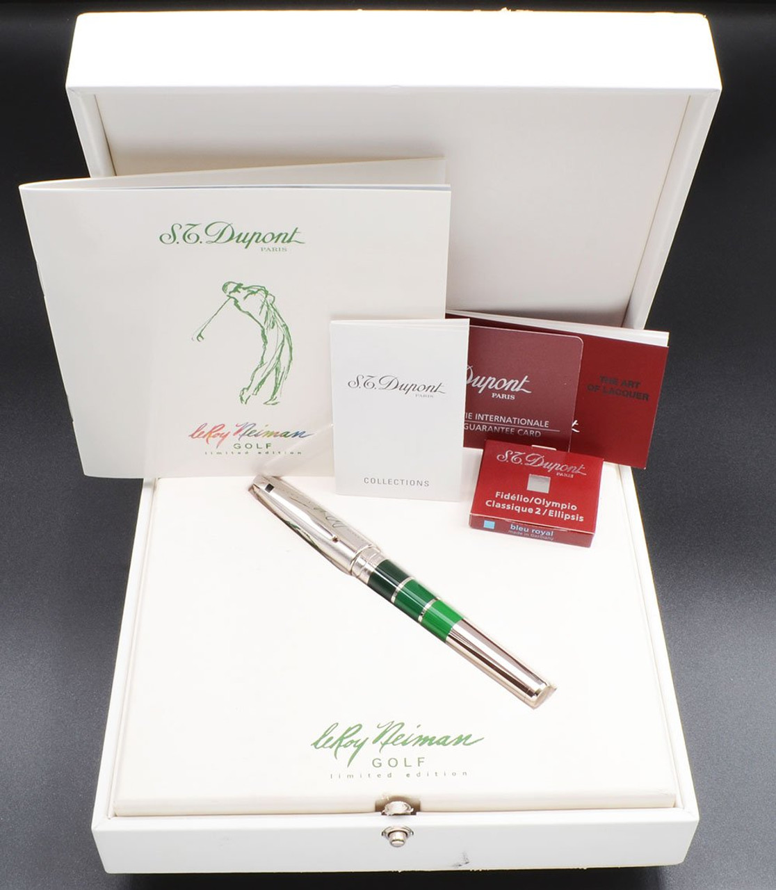 ST Dupont Olympio LeRoy Neiman" Golf" LE Fountain Pen (2000s) - Chinese Lacquer, Pd Trim, 18k Medium Nib (Near Mint in Box, Works Well)