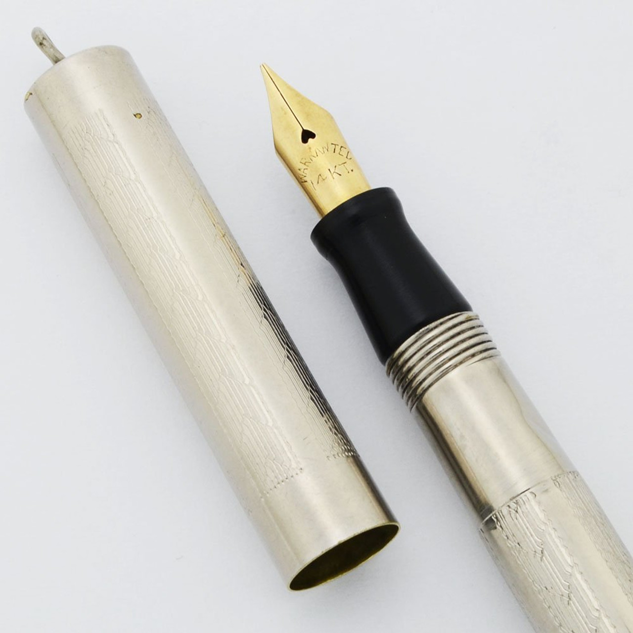 Unknown Ringtop Fountain Pen (1920s) - Silver Plated, Dart Pattern, Flex Fine #2 Nib (Excellent, Restored)