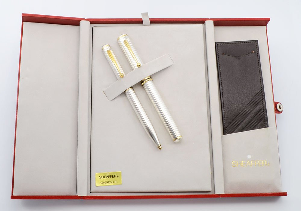 Sheaffer Grand Connaisseur Fountain Pen and Ballpoint Set - Sterling Silver, Two-Tone 18k Fine Nib (New Old Stock In Box)