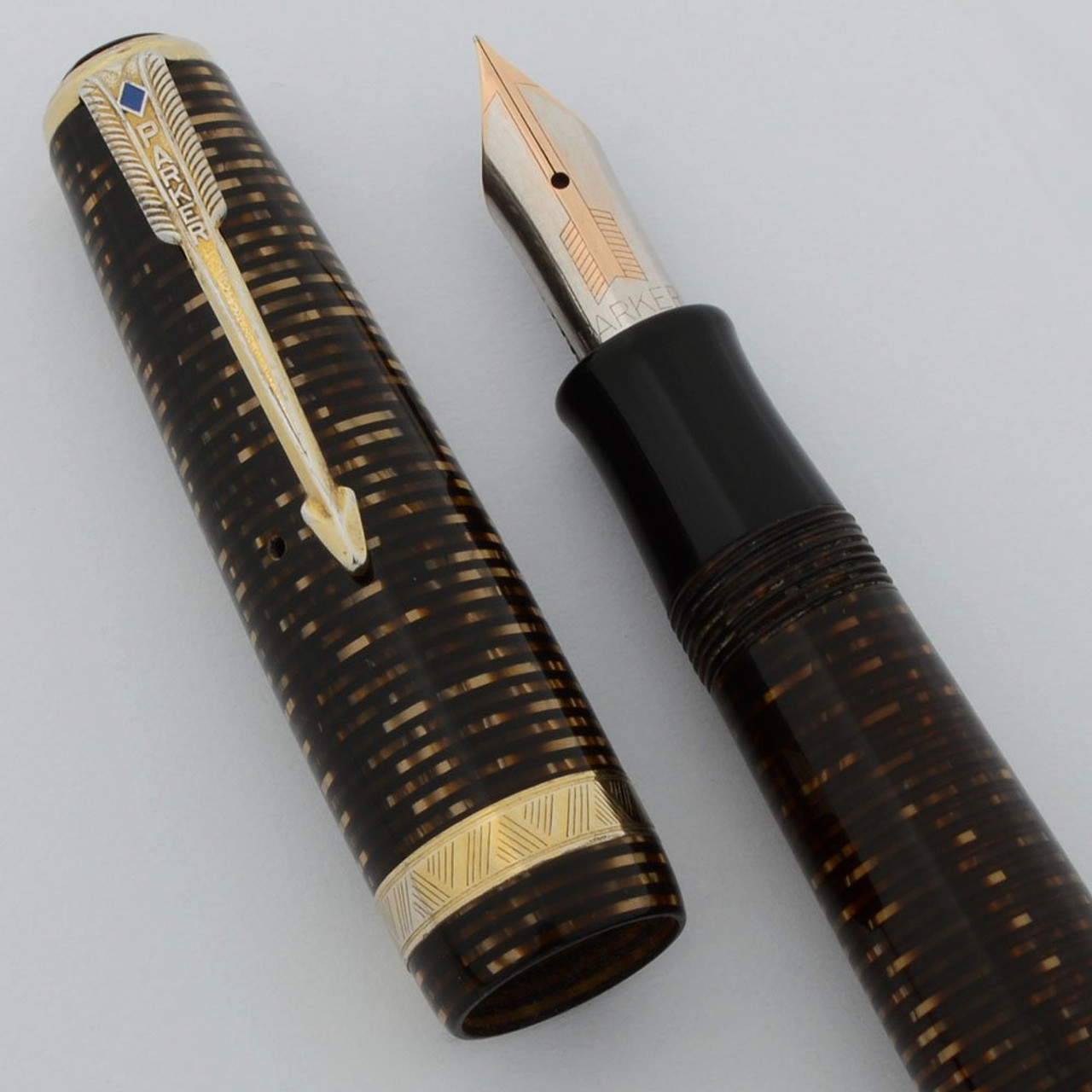 Parker Vacumatic Maxima Fountain Pen -  Golden Pearl, 14k Fine Nib, Speedline Filler (Excellent, Restored)